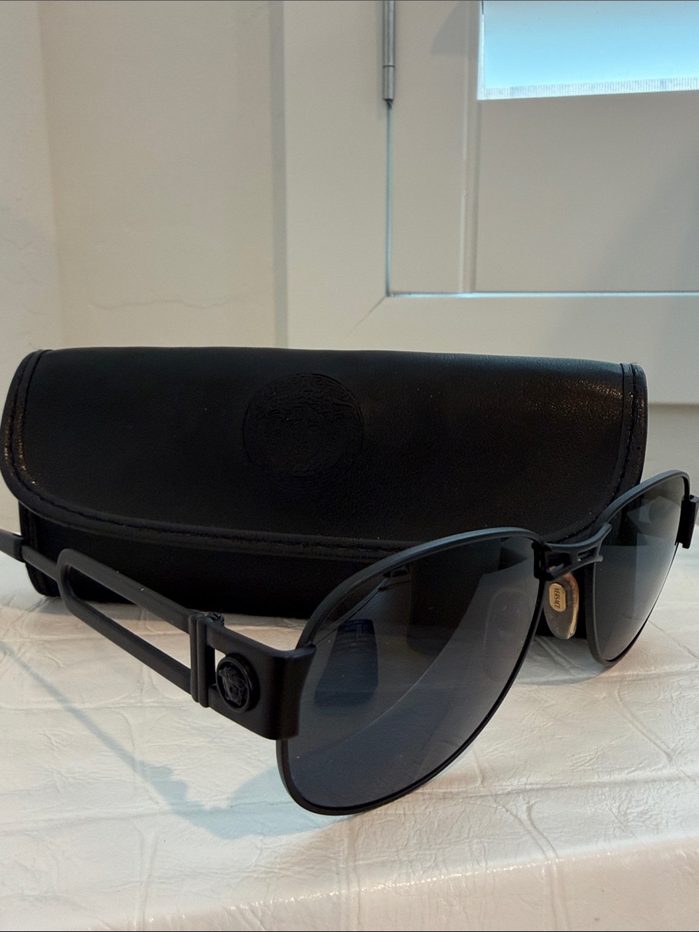 Vintage  Versace S56 Matte Black Pilot sunglasses W/ Medusa Head Logo